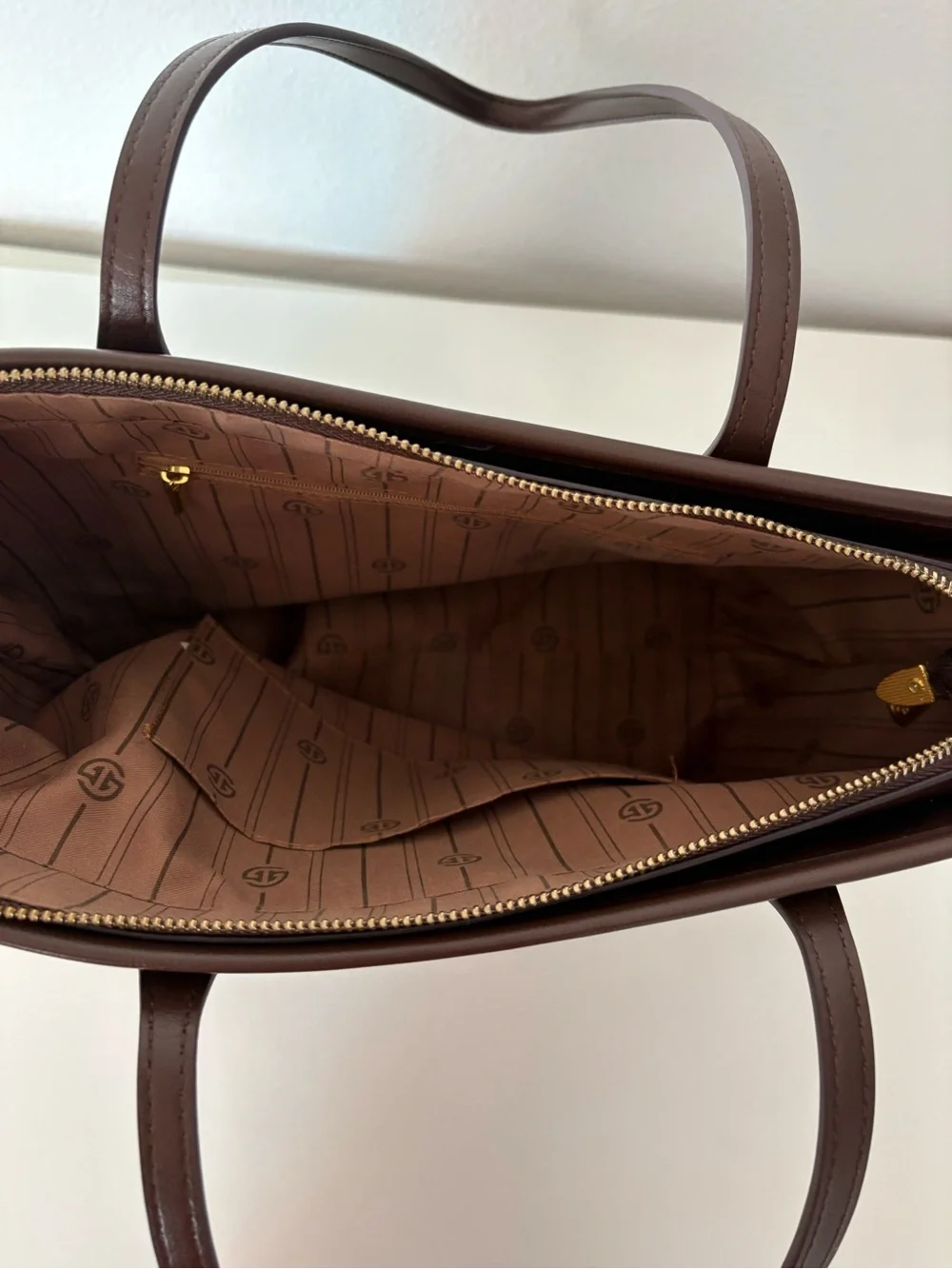 Galandai Brown Monogram Tote Bag with Gold Accents